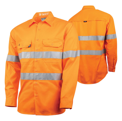 Tru Workwear Mates In Construction Lightweight Vented Hi-Vis Drill Shirt with Reflective Tape  (Orange) CS1000T3