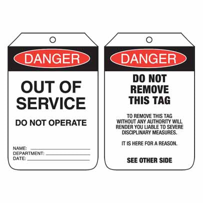 Lockout Tag Code UDT102 - Danger Out Of Service