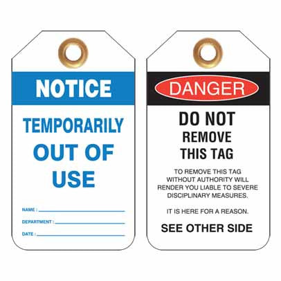 Lockout Tag Code UDT316 - Notice Temporarily Out Of Use