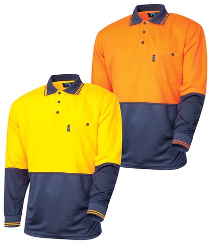 Tru Workwear Hi Vis 2 Tone Micromesh Long Sleeve Polo Shirt CS2850